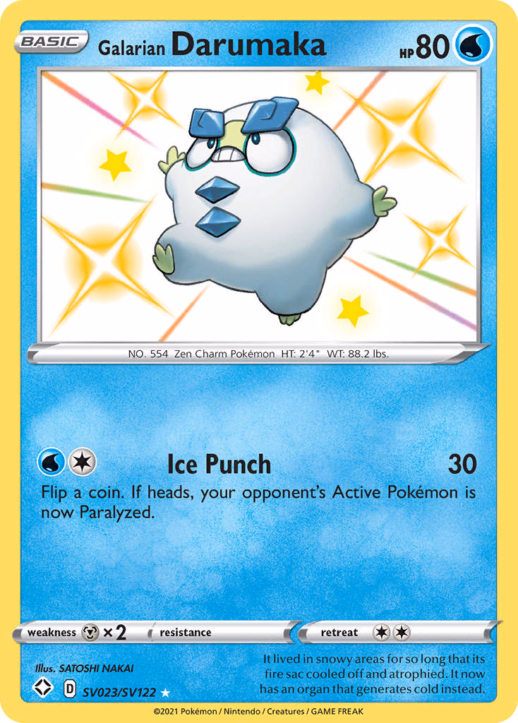 Galarian Darumaka Pokemon card (SV023/SV122, Shining Fates Shiny Vault)