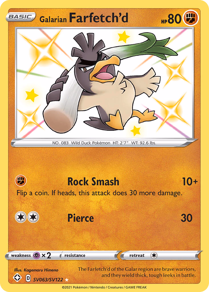 Galarian Farfetch'd Pokemon card (SV063/SV122, Shining Fates Shiny Vault)