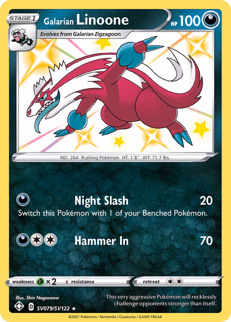 Galarian Linoone Pokemon card (SV079/SV122, Shining Fates Shiny Vault)