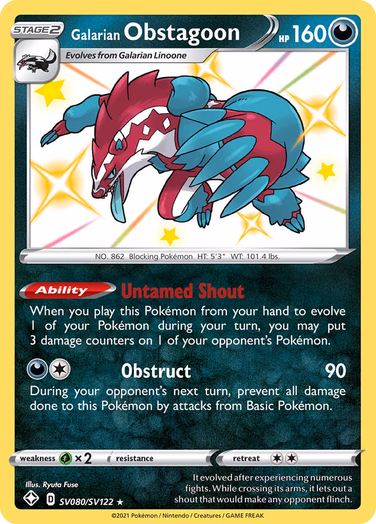 Galarian Obstagoon Pokemon card (SV080/SV122, Shining Fates Shiny Vault)