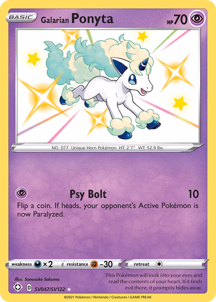 Galarian Ponyta Pokemon card (SV047/SV122, Shining Fates Shiny Vault)