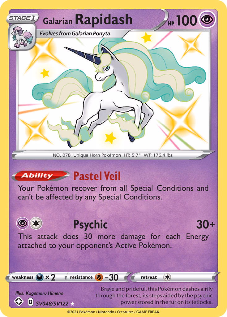 Galarian Rapidash Pokemon card (SV048/SV122, Shining Fates Shiny Vault)