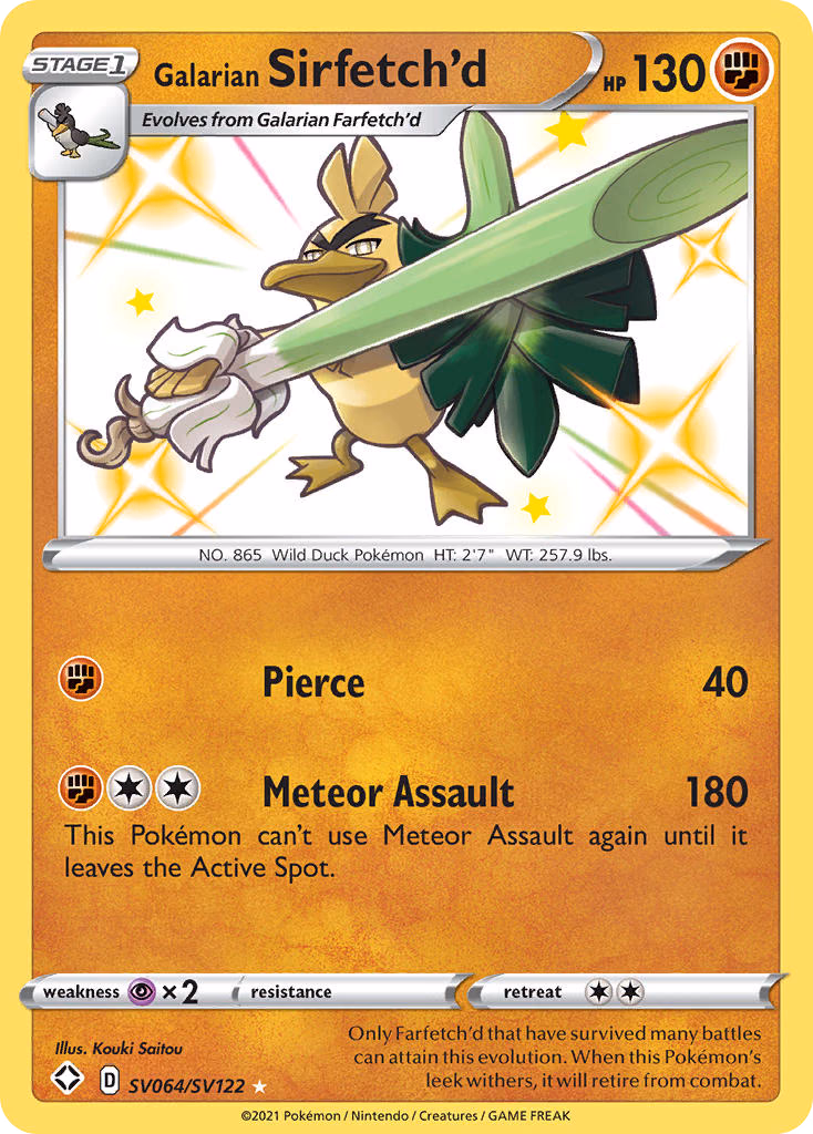 Galarian Sirfetch'd Pokemon card (SV064/SV122, Shining Fates Shiny Vault)