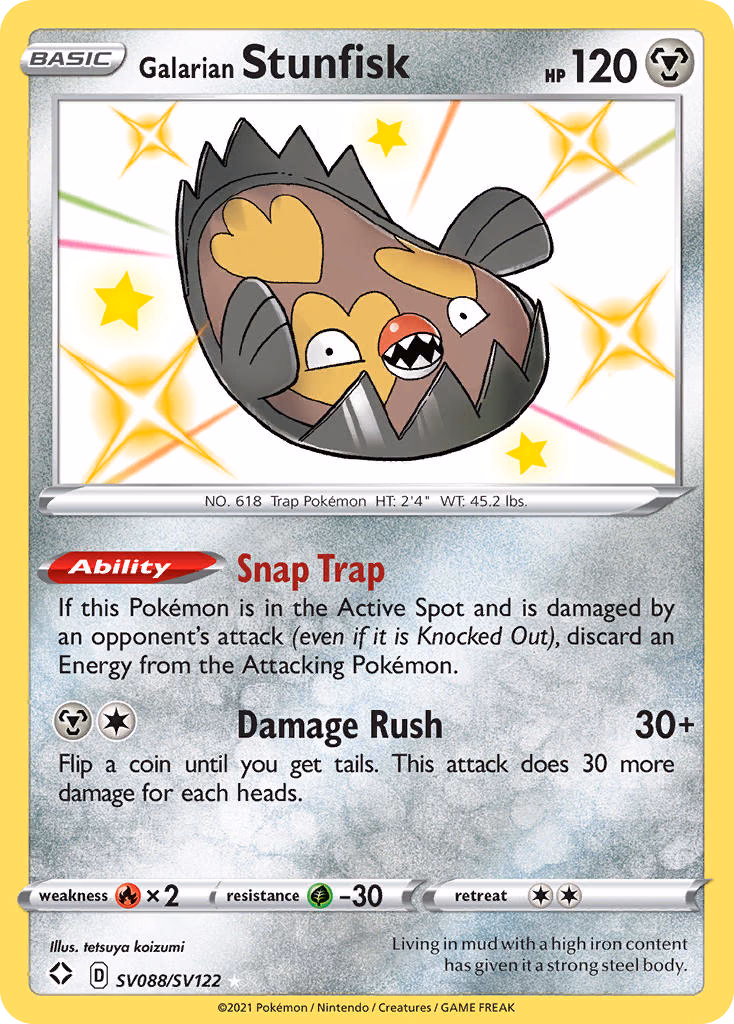 Galarian Stunfisk Pokemon card (SV088/SV122, Shining Fates Shiny Vault)