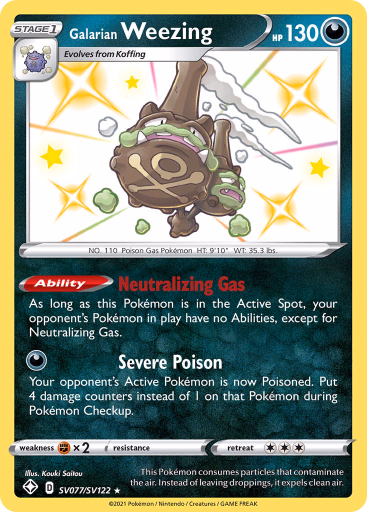 Galarian Weezing Pokemon card (SV077/SV122, Shining Fates Shiny Vault)