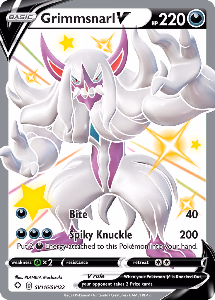 Grimmsnarl V Pokemon card (SV116/SV122, Shining Fates Shiny Vault)