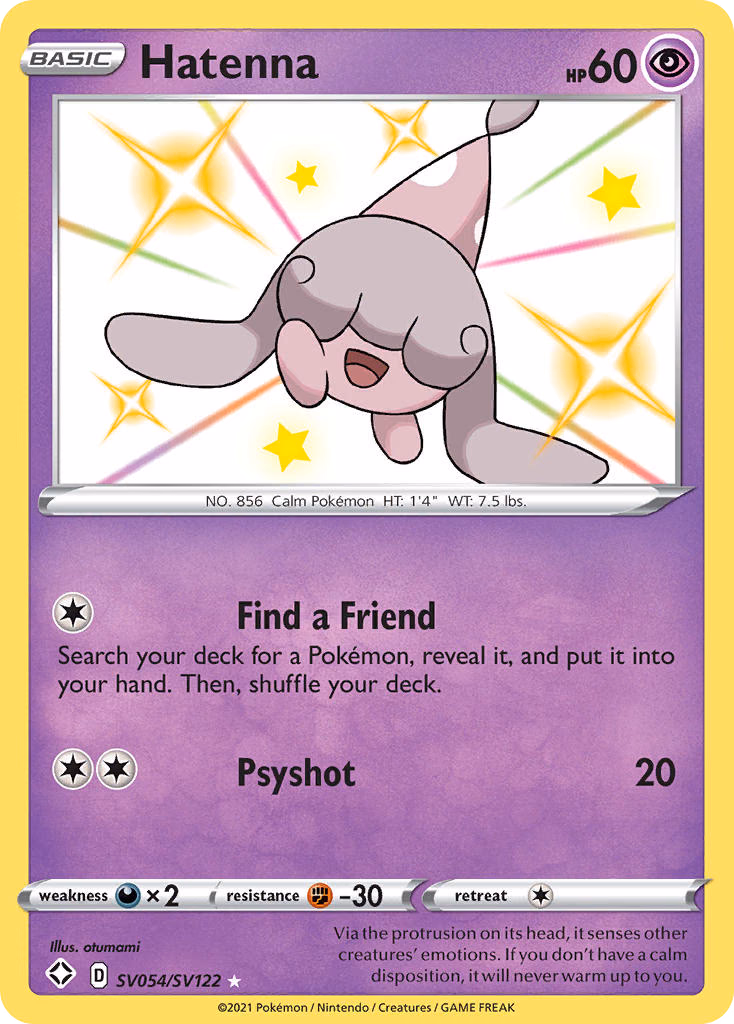 Hatenna Pokemon card (SV054/SV122, Shining Fates Shiny Vault)