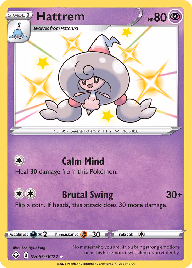 Hattrem Pokemon card (SV055/SV122, Shining Fates Shiny Vault)