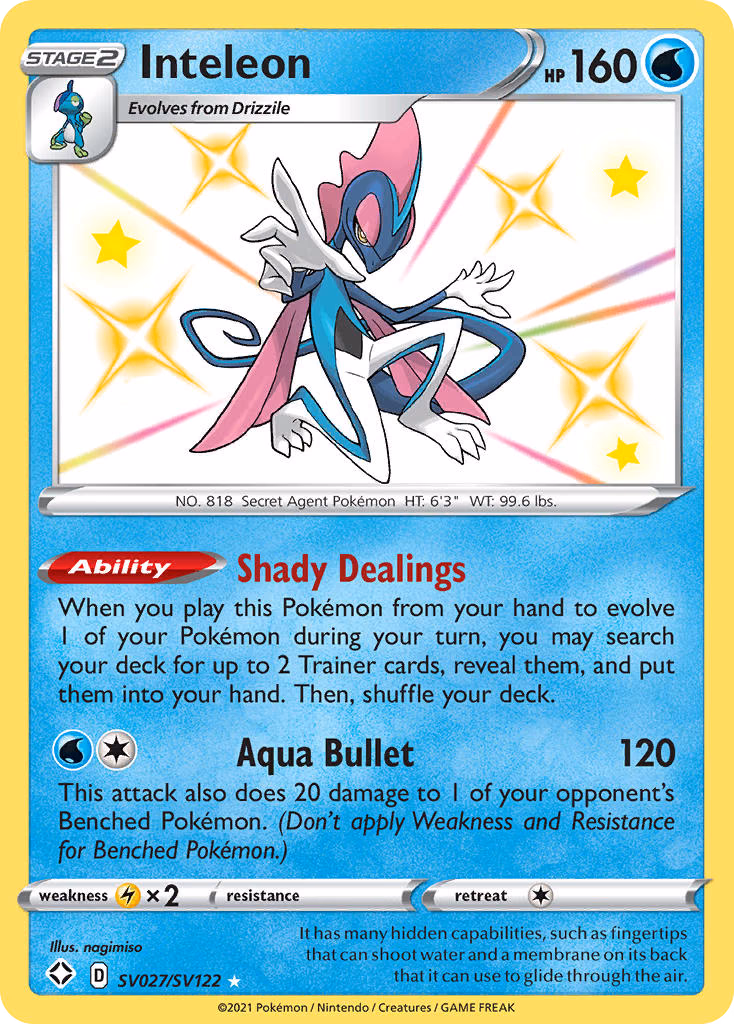 Inteleon Pokemon card (SV027/SV122, Shining Fates Shiny Vault)
