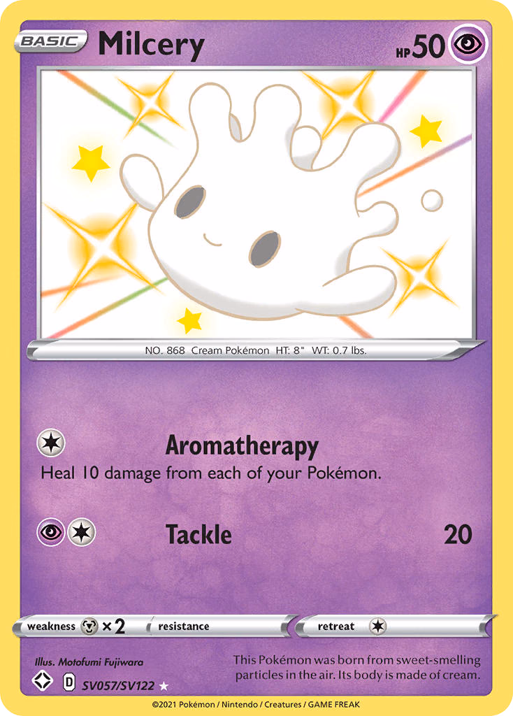 Milcery Pokemon card (SV057/SV122, Shining Fates Shiny Vault)