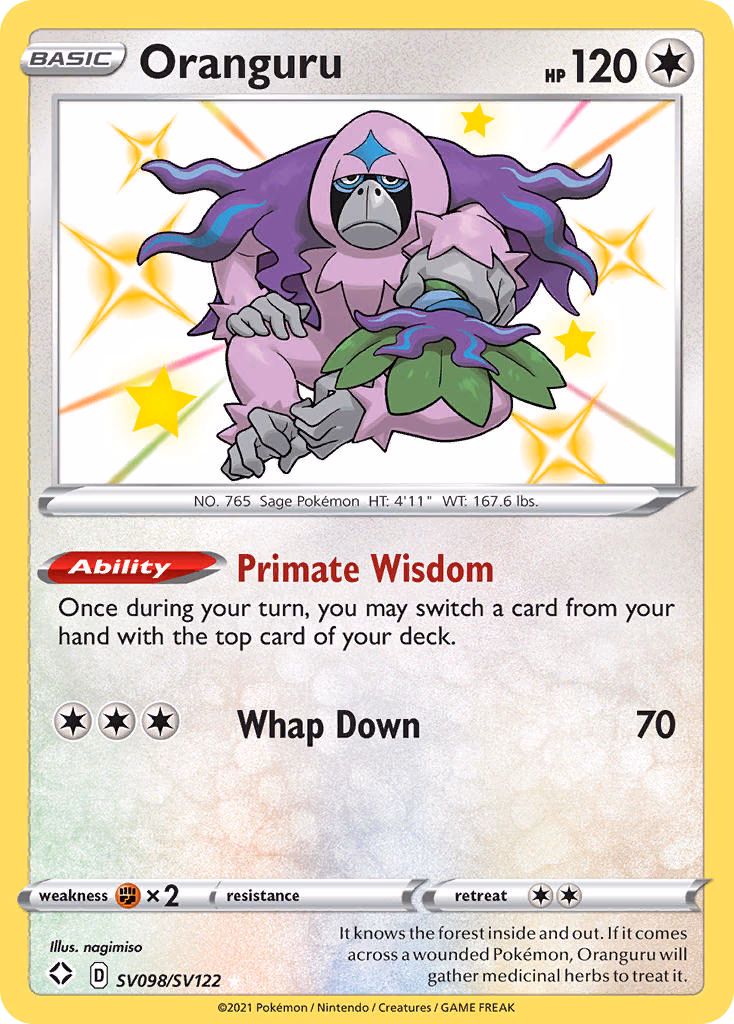Oranguru Pokemon card (SV098/SV122, Shining Fates Shiny Vault)