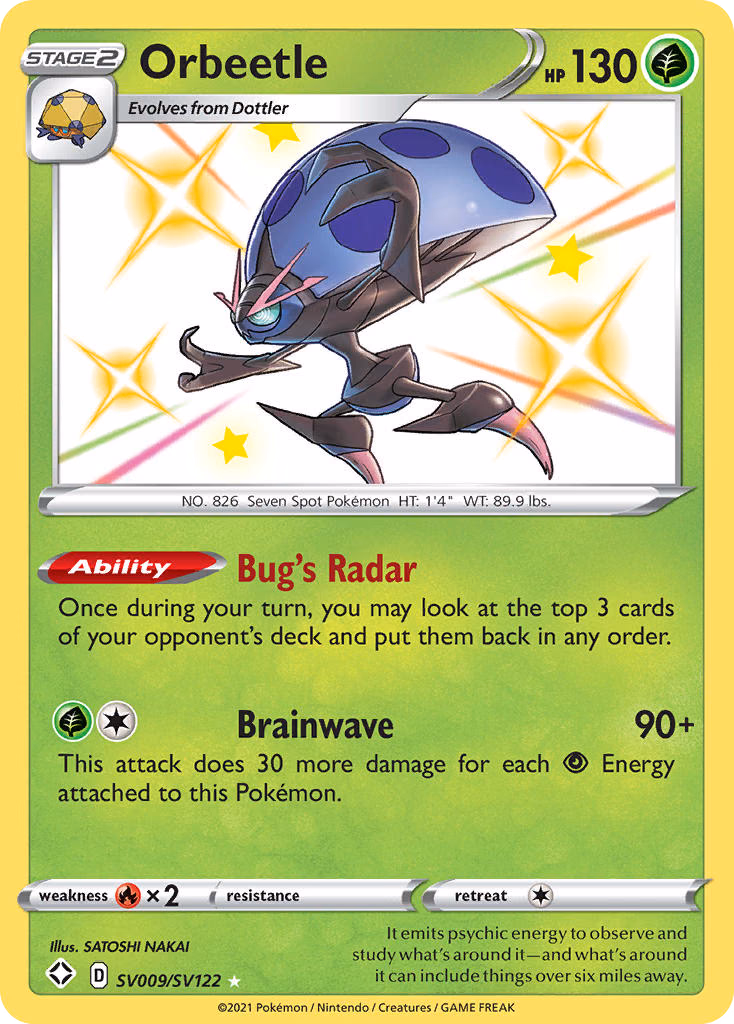 Orbeetle Pokemon card (SV009/SV122, Shining Fates Shiny Vault)