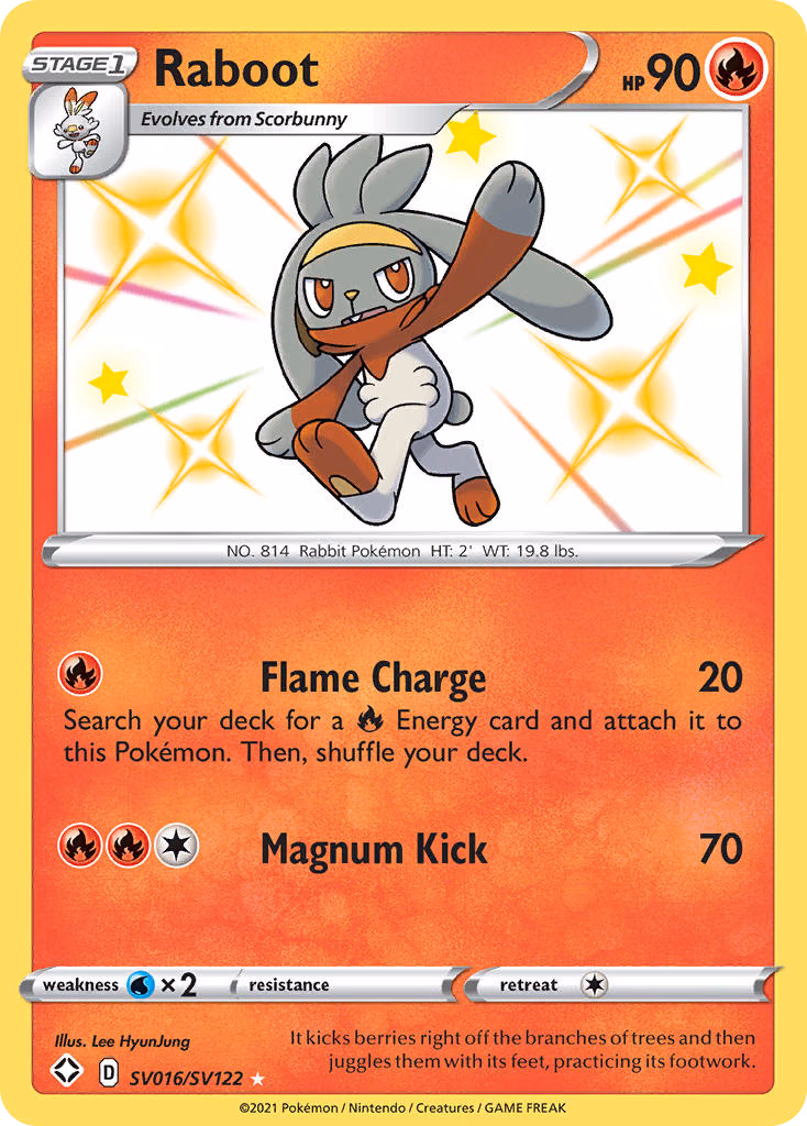 Raboot Pokemon card (SV016/SV122, Shining Fates Shiny Vault)