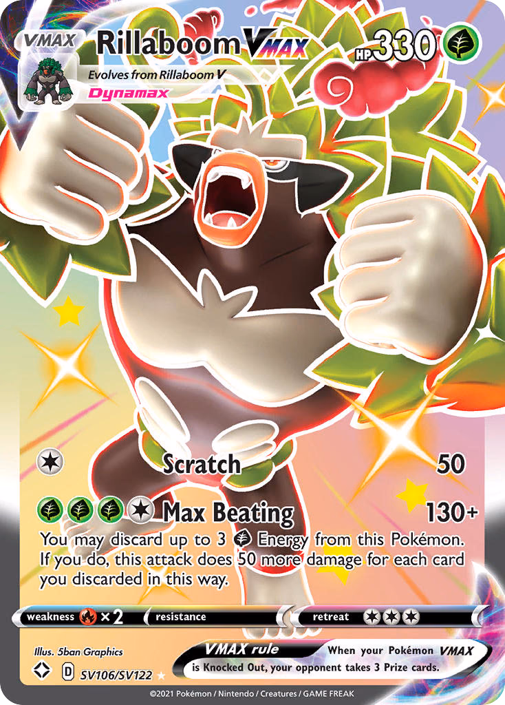 Rillaboom VMAX Pokemon card (SV106/SV122, Shining Fates Shiny Vault)