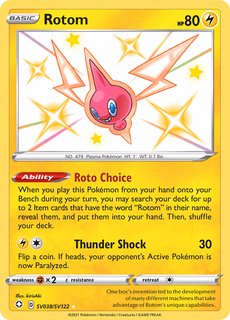 Rotom Pokemon card (SV038/SV122, Shining Fates Shiny Vault)