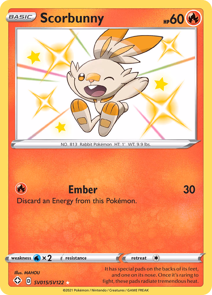 Scorbunny Pokemon card (SV015/SV122, Shining Fates Shiny Vault)