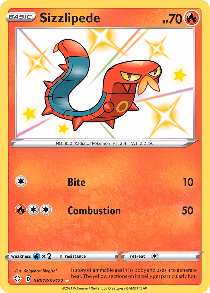 Sizzlipede Pokemon card (SV018/SV122, Shining Fates Shiny Vault)