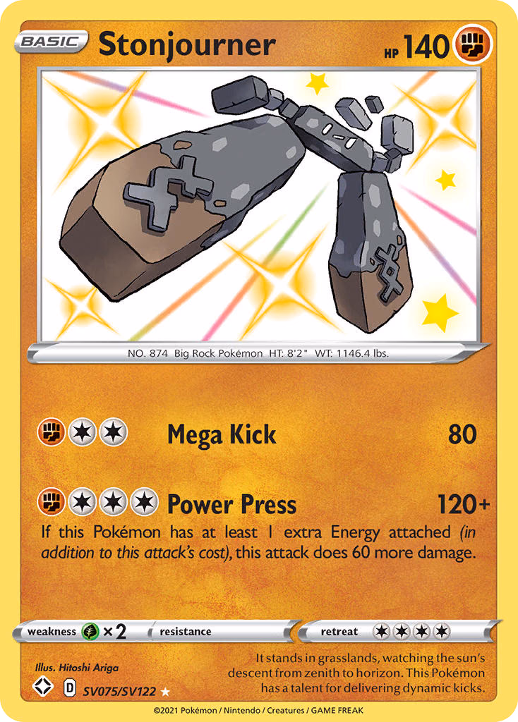 Stonjourner Pokemon card (SV075/SV122, Shining Fates Shiny Vault)
