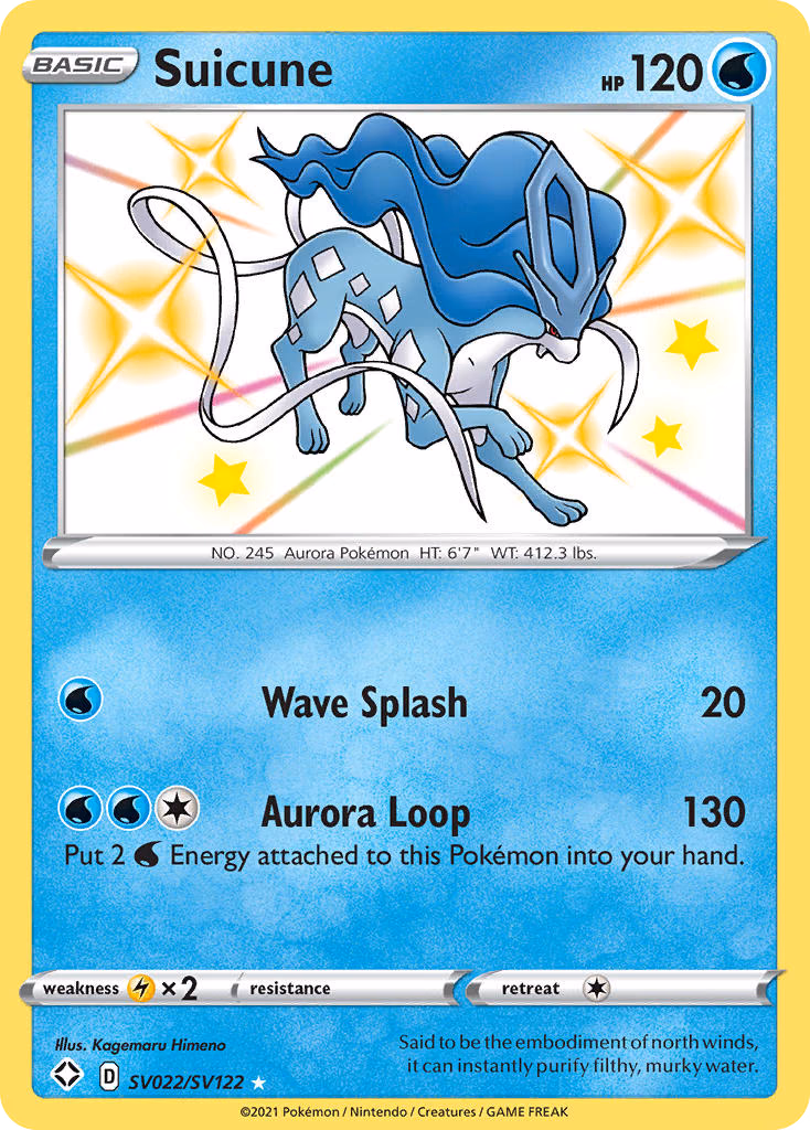 Suicune Pokemon card (SV022/SV122, Shining Fates Shiny Vault)