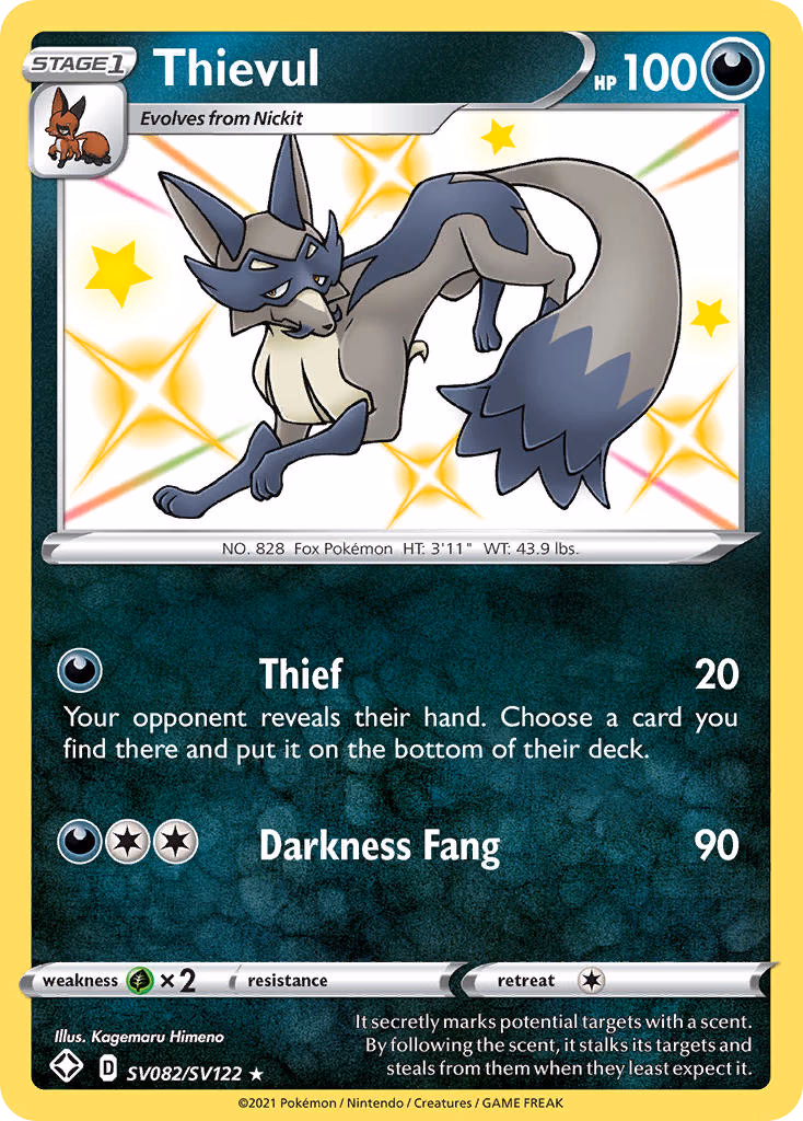 Thievul Pokemon card (SV082/SV122, Shining Fates Shiny Vault)