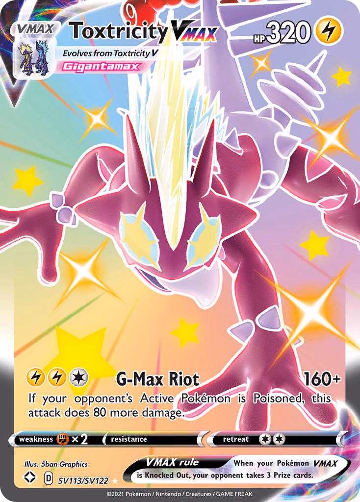 Toxtricity VMAX Pokemon card (SV113/SV122, Shining Fates Shiny Vault)