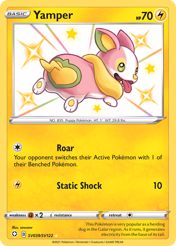 Yamper Pokemon card (SV039/SV122, Shining Fates Shiny Vault)