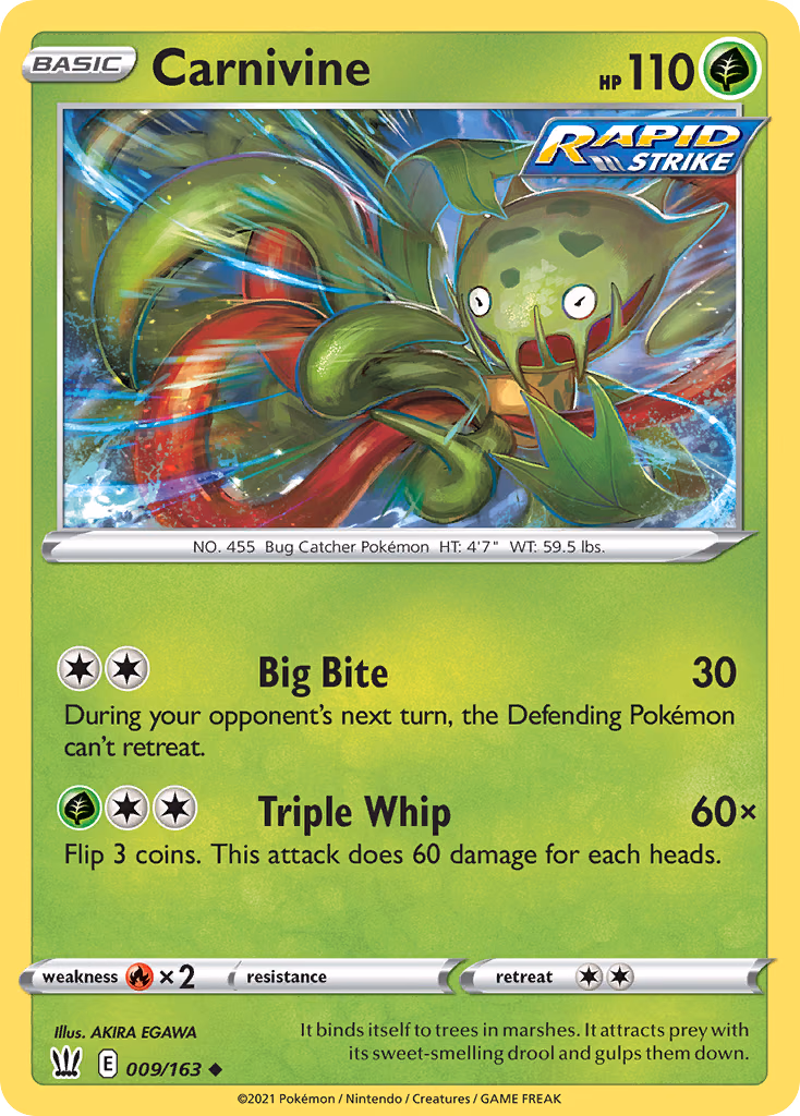 Carnivine Pokemon card (009/163, Battle Styles)