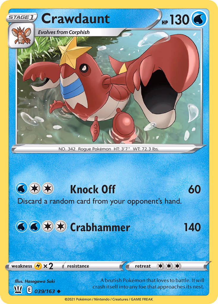 Crawdaunt Pokemon card (039/163, Battle Styles)