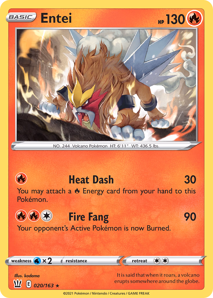 Entei Pokemon card (020/163, Battle Styles)