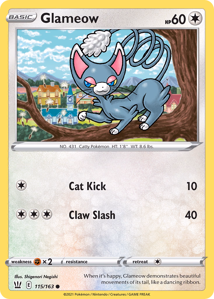 Glameow Pokemon card (115/163, Battle Styles)