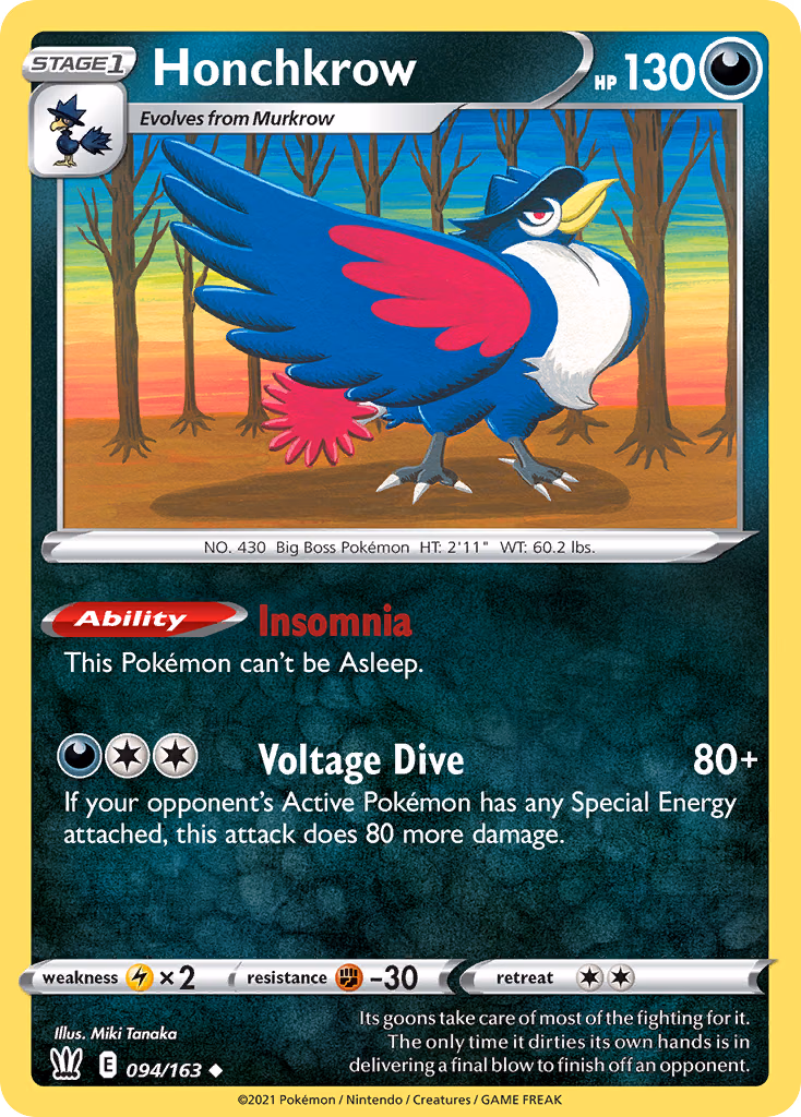 Honchkrow Pokemon card (094/163, Battle Styles)