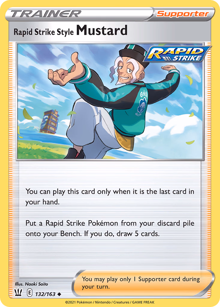 Rapid Strike Style Mustard Pokemon card (132/163, Battle Styles)