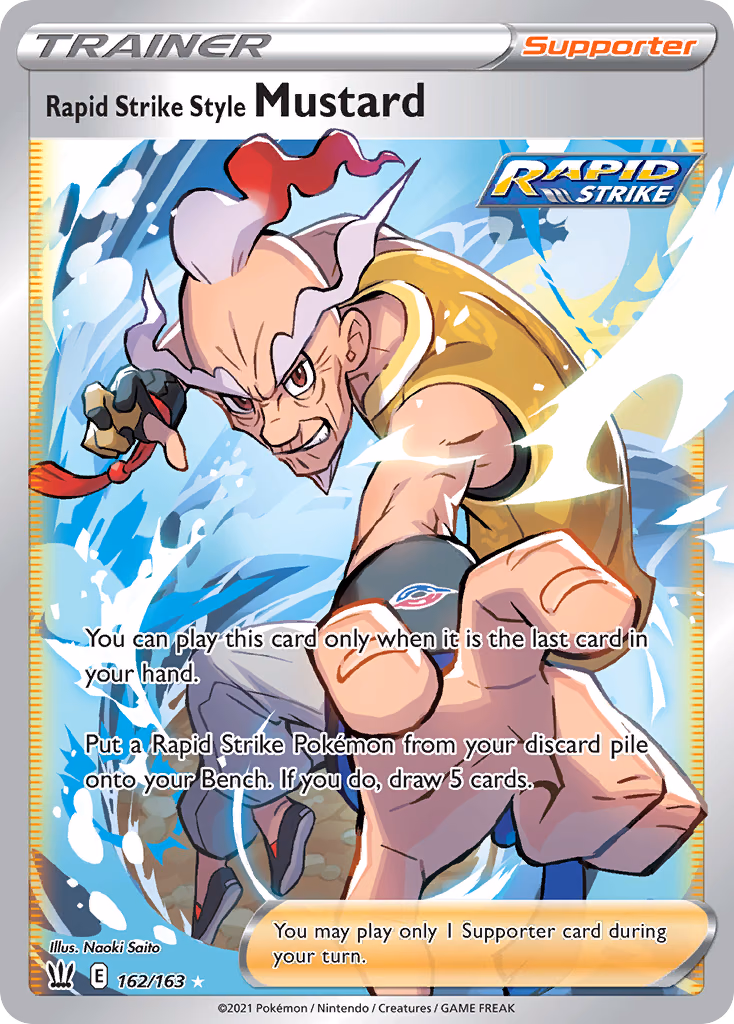 Rapid Strike Style Mustard Pokemon card (162/163, Battle Styles)