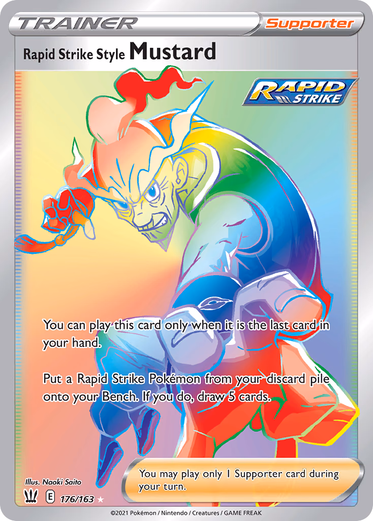Rapid Strike Style Mustard Pokemon card (176/163, Battle Styles)