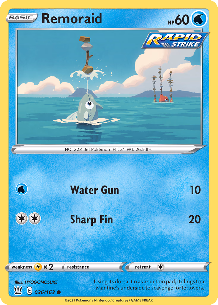 Remoraid Pokemon card (036/163, Battle Styles)