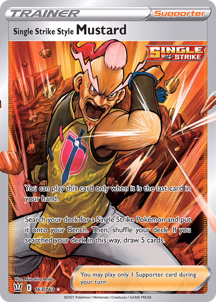 Single Strike Style Mustard Pokemon card (163/163, Battle Styles)