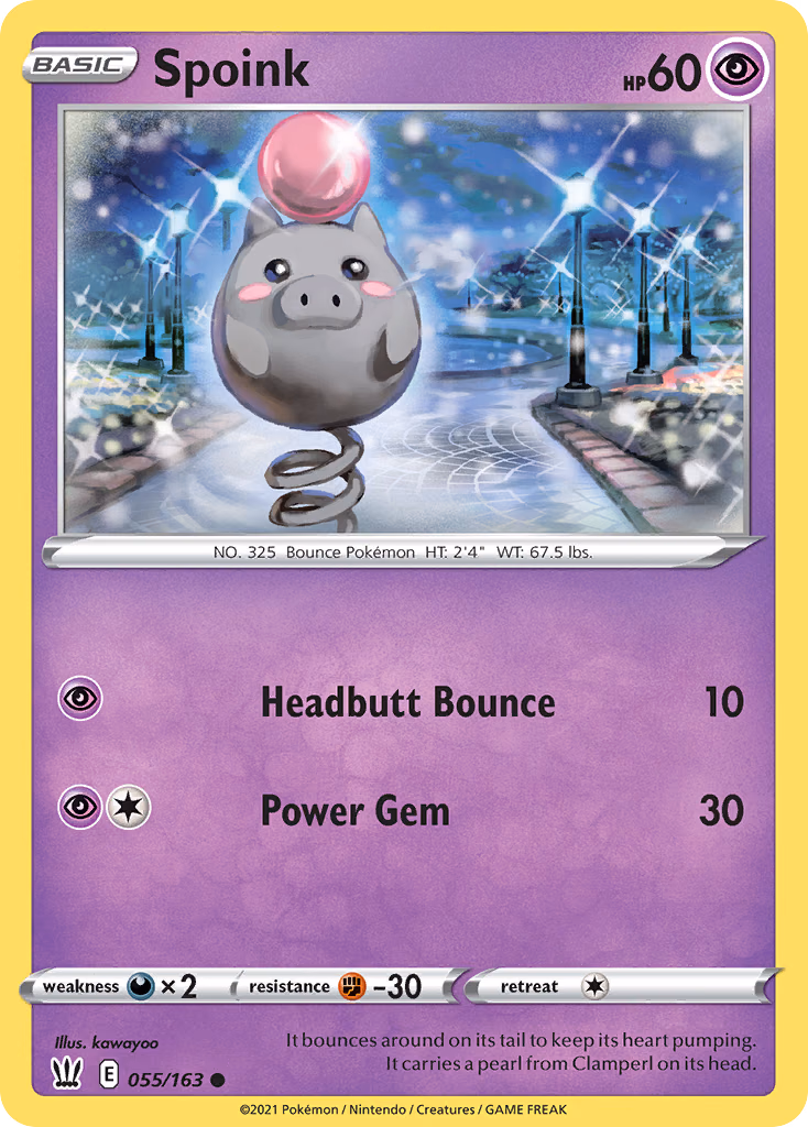 Spoink Pokemon card (055/163, Battle Styles)