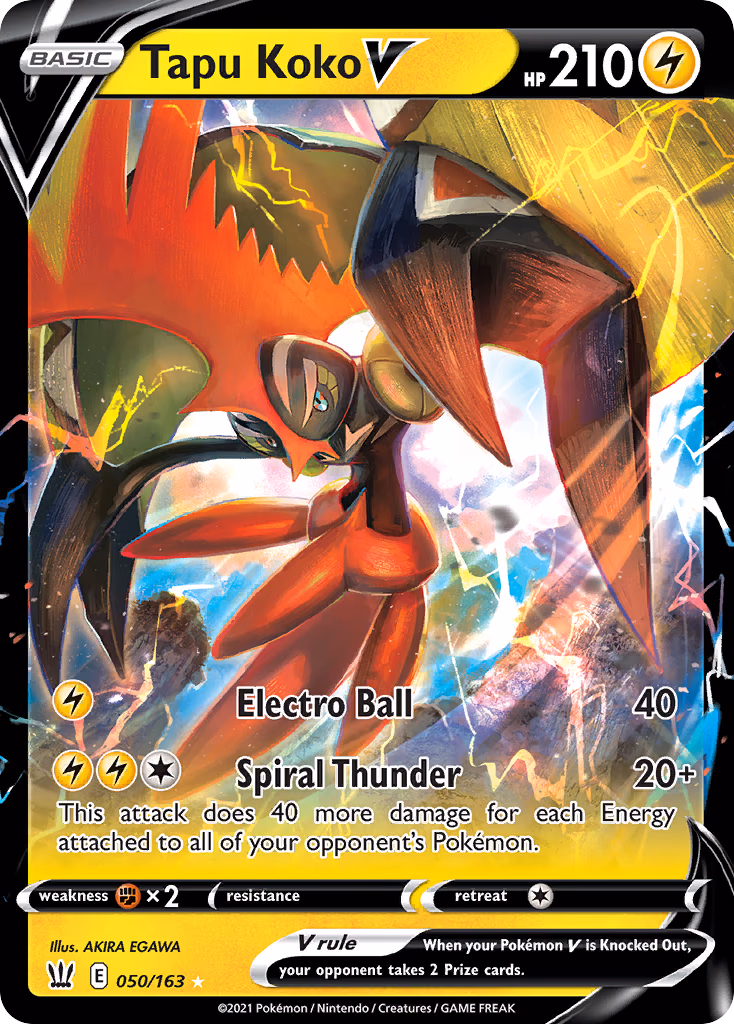 Tapu Koko V Pokemon card (050/163, Battle Styles)