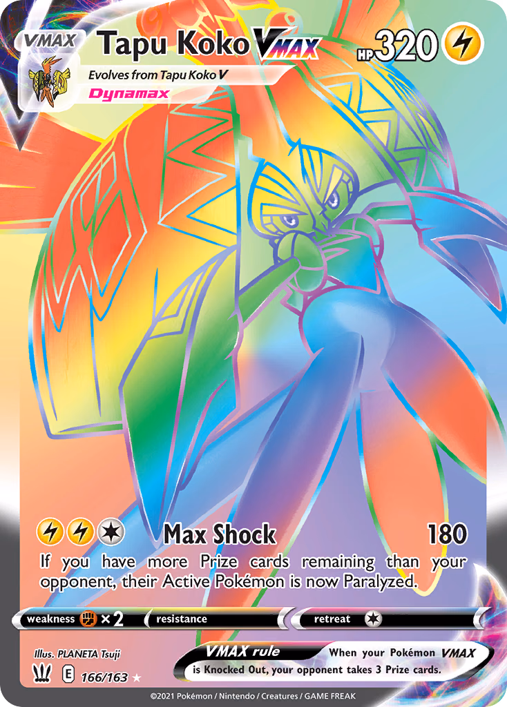 Tapu Koko VMAX Pokemon card (166/163, Battle Styles)