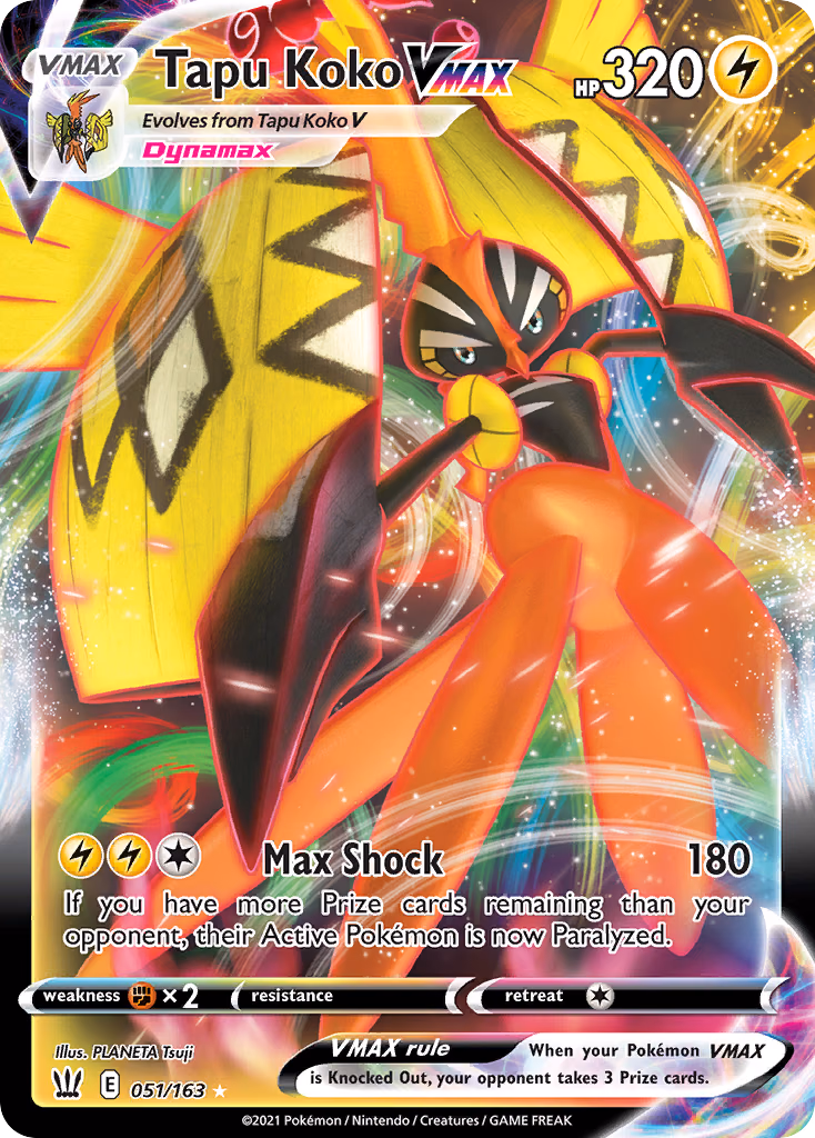 Tapu Koko VMAX Pokemon card (051/163, Battle Styles)