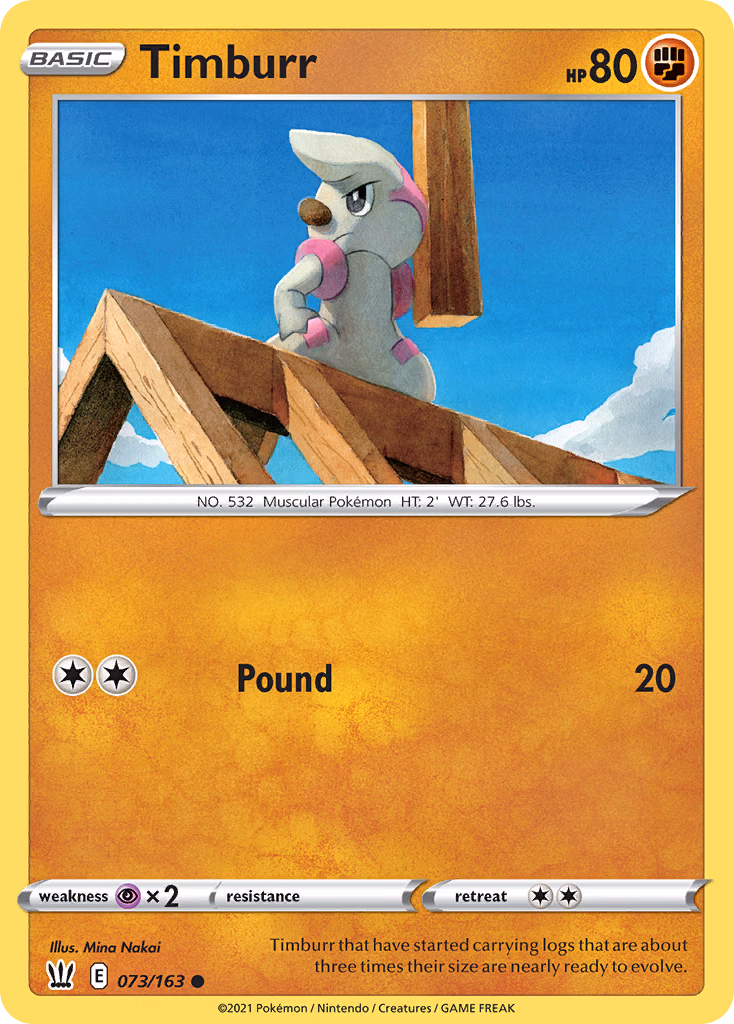 Timburr Pokemon card (073/163, Battle Styles)