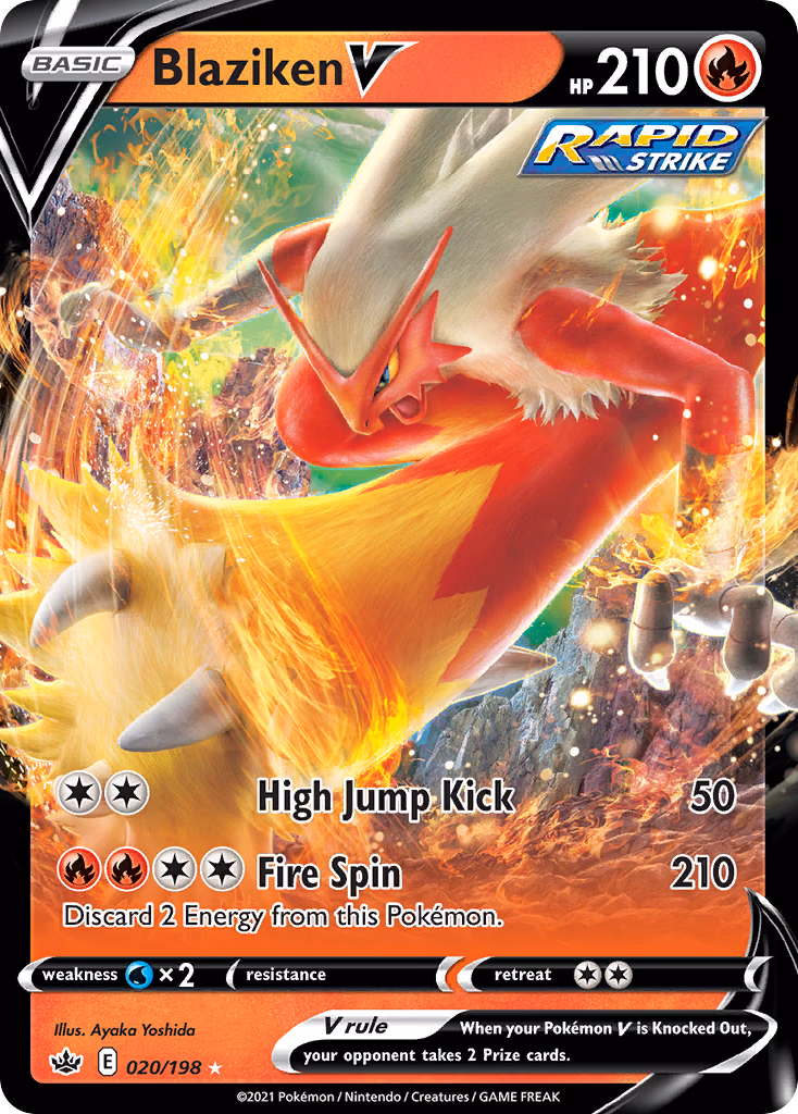 Blaziken V Pokemon card (020/198, Chilling Reign)