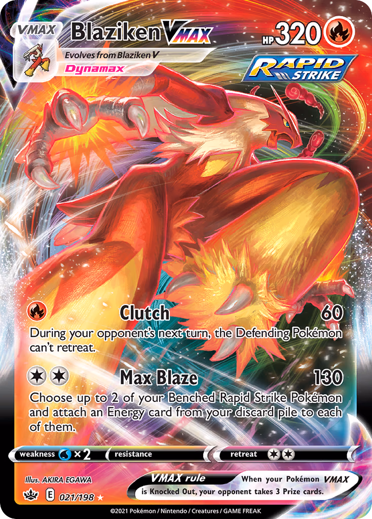 Blaziken VMAX Pokemon card (021/198, Chilling Reign)