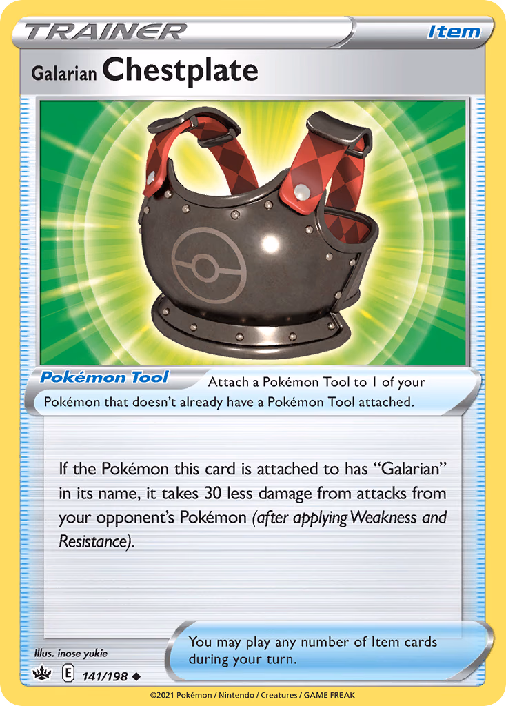 Galarian Chestplate Pokemon card (141/198, Chilling Reign)