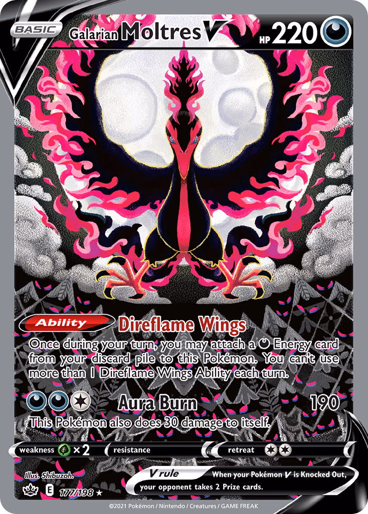 Galarian Moltres V Pokemon card (177/198, Chilling Reign)