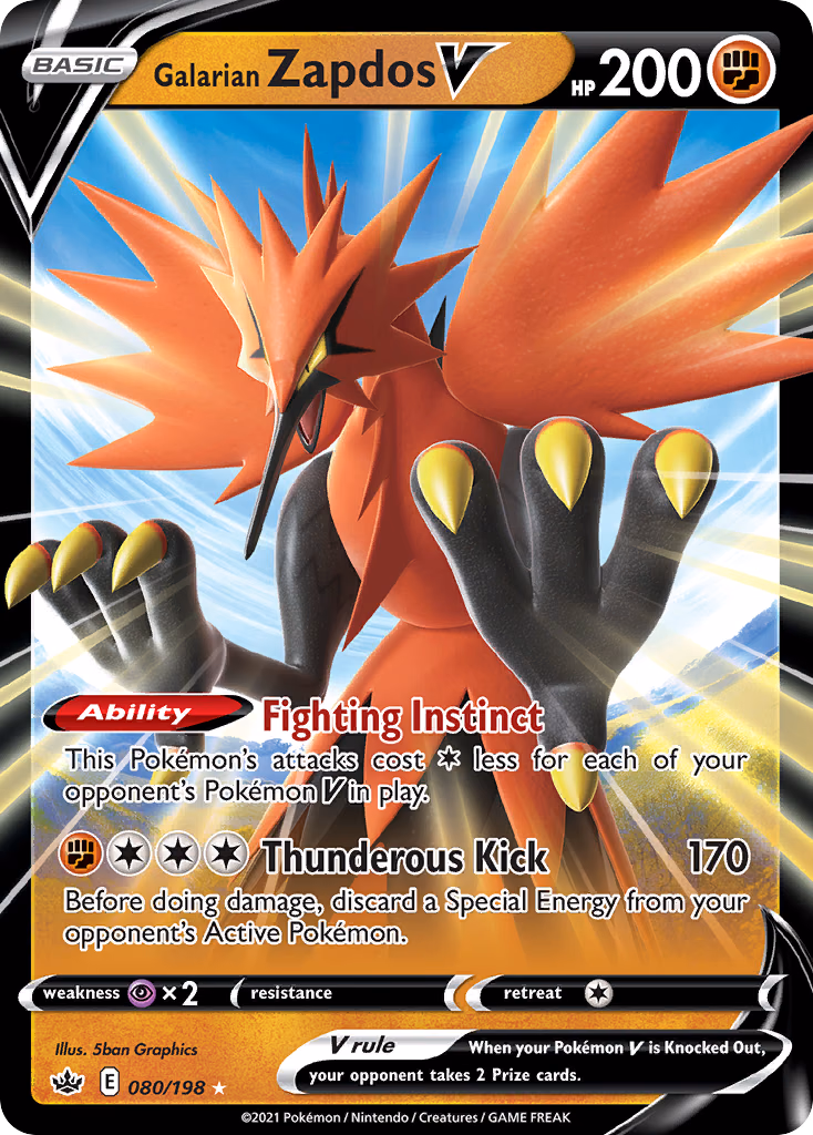 Galarian Zapdos V Pokemon card (080/198, Chilling Reign)