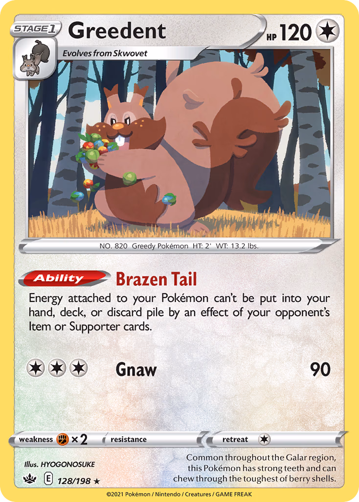 Greedent Pokemon card (128/198, Chilling Reign)