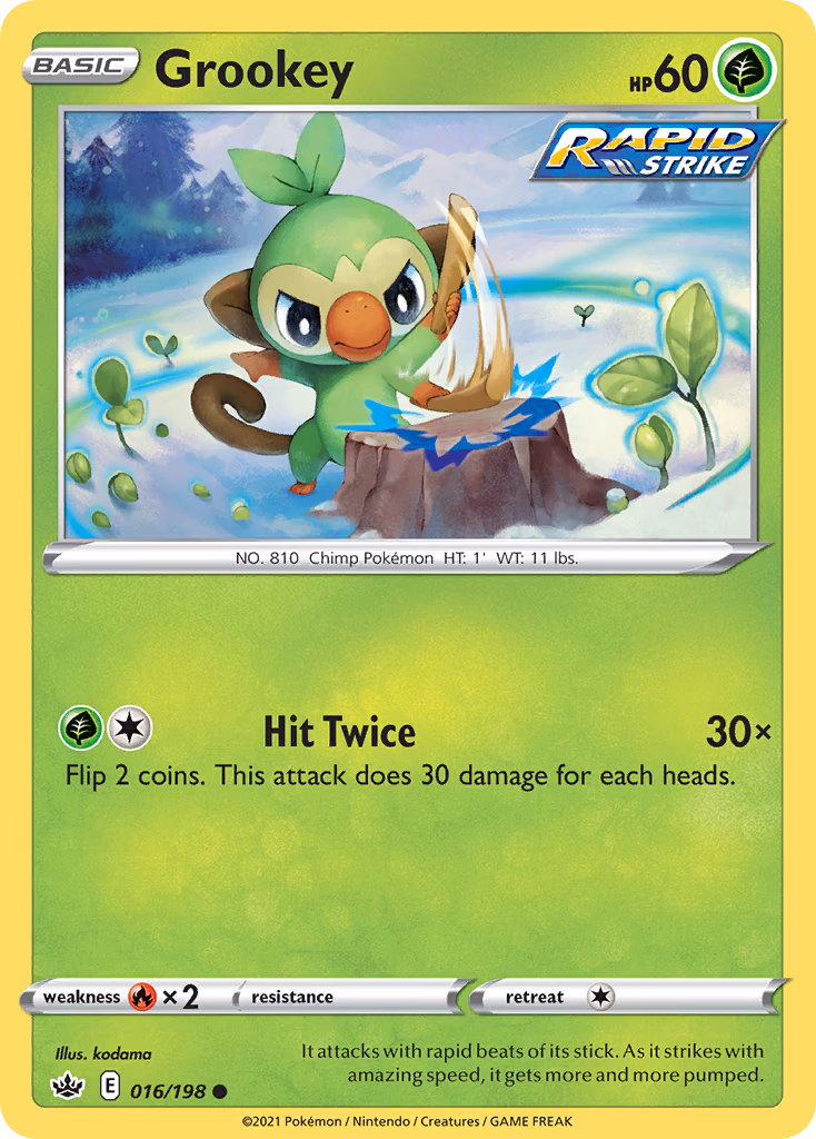 Grookey Pokemon card (016/198, Chilling Reign)