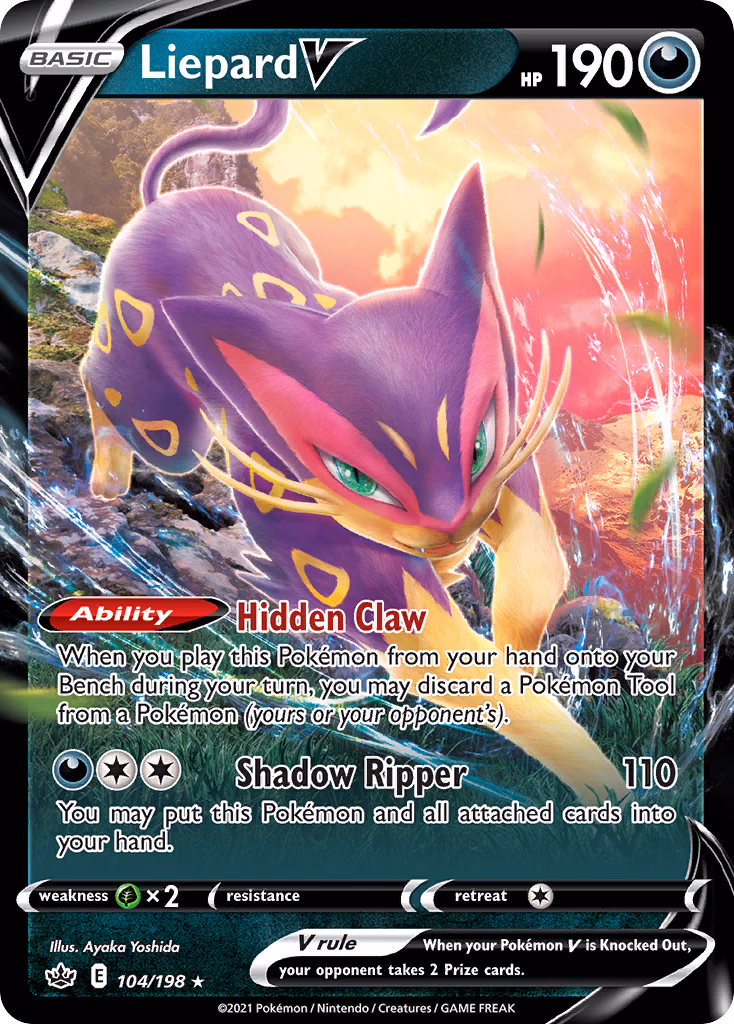 Liepard V Pokemon card (104/198, Chilling Reign)