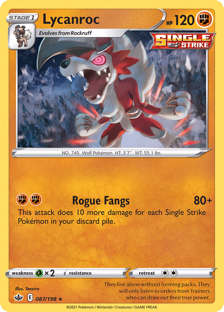Lycanroc Pokemon card (087/198, Chilling Reign)
